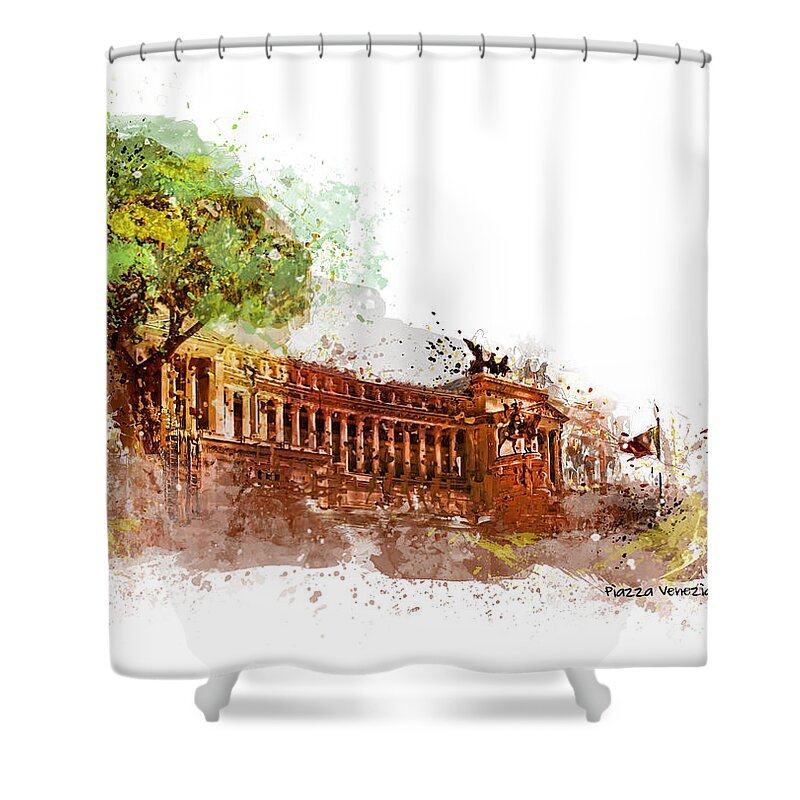 Rome Shower Curtain featuring the mixed media Piazza Venezia Rome by Justyna Jaszke JBJart