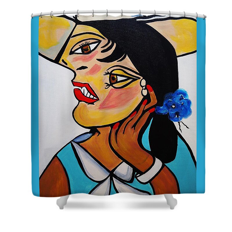 Picasso By Nora Shower Curtain featuring the painting Yellow Hat Picasso by Nora Shepley