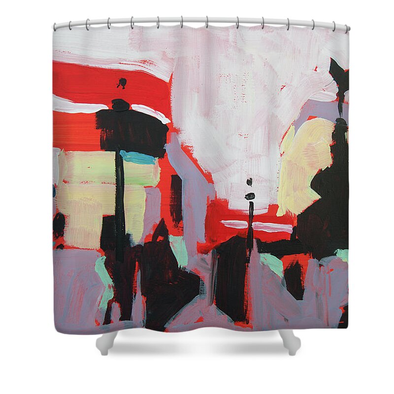 England Shower Curtain featuring the painting Piccadilly Circus by Nop Briex