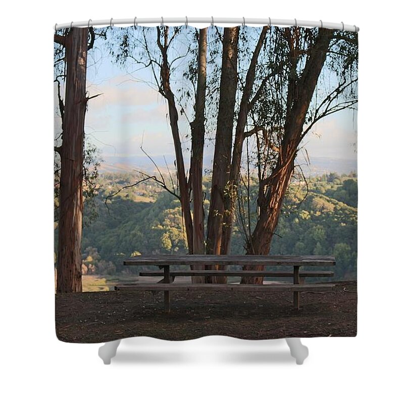 Picnic Shower Curtain featuring the photograph Picnic in the Woods - 2 by Christy Pooschke