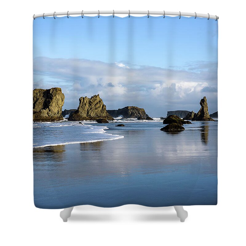 Bandon Shower Curtain featuring the photograph Picturesque Rocks by Robert Potts