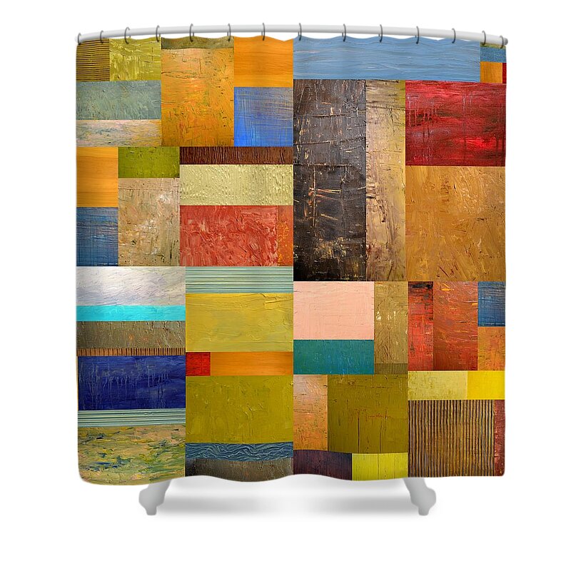 Textural Shower Curtain featuring the painting Pieces Project lll by Michelle Calkins