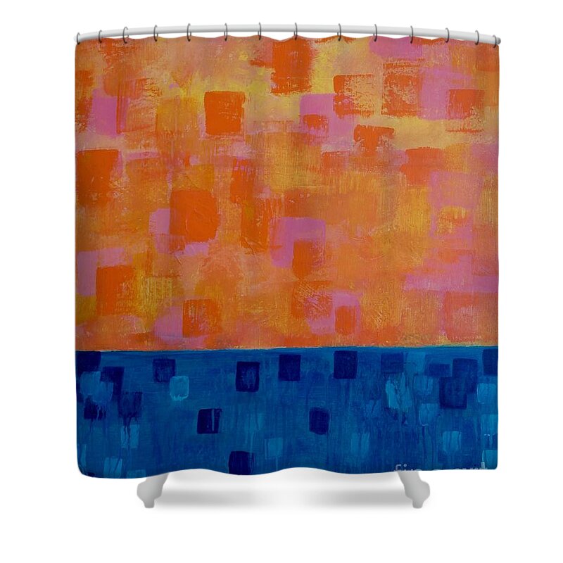 A-fine-art-painting-abstract Shower Curtain featuring the painting Pier 21 by Catalina Walker