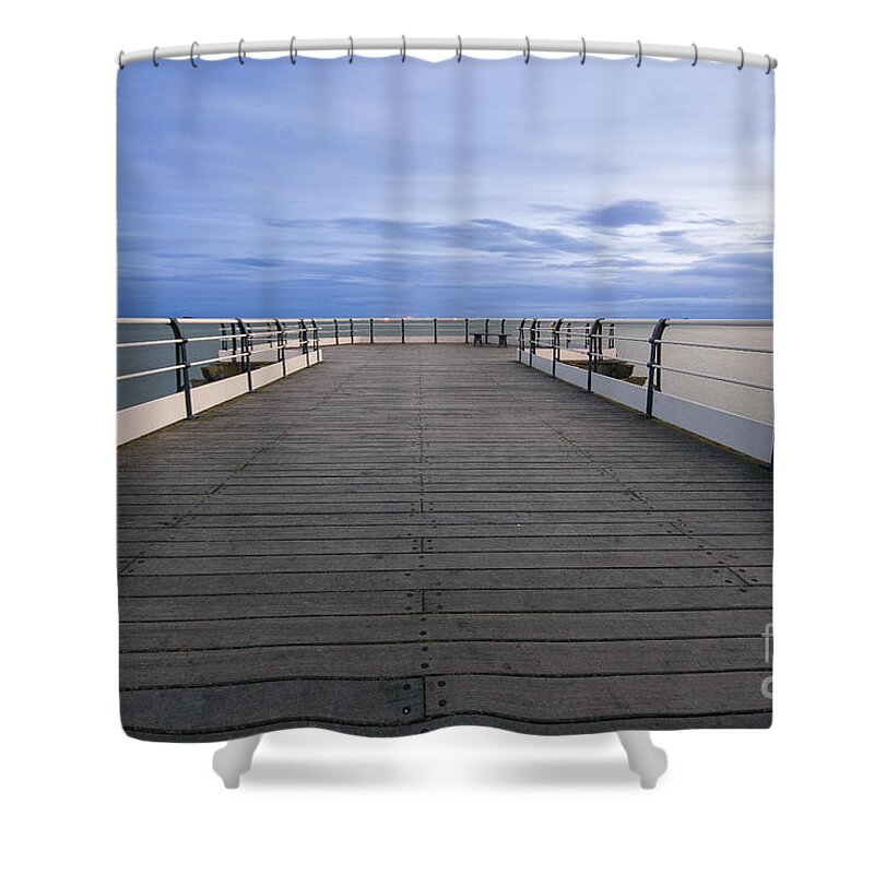 Saltburn By The Sea Shower Curtain featuring the photograph Pier End by Smart Aviation