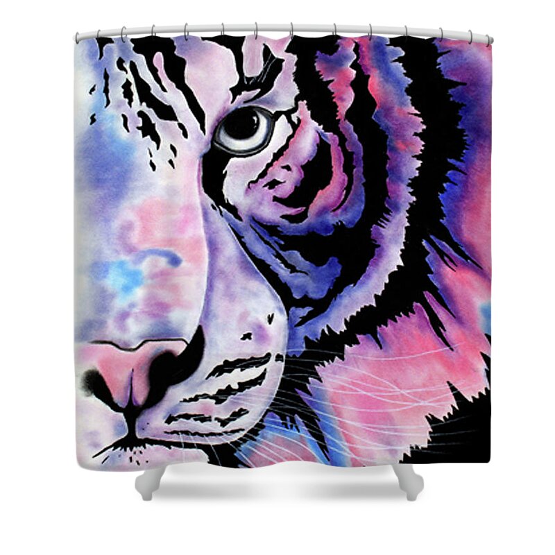 Tigers Paintings Shower Curtain featuring the drawing Piercing by Mayhem Mediums
