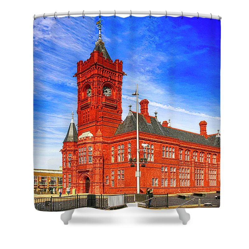 Area Shower Curtain featuring the photograph Pierhead building in Cardiff Wales by Chris Smith