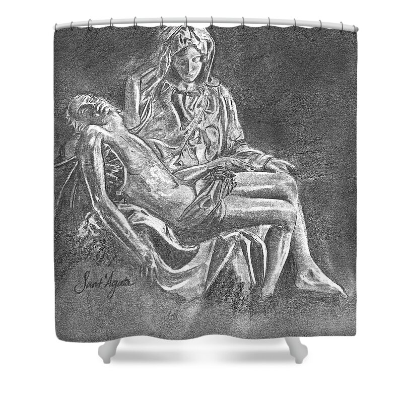 Michelangelo Shower Curtain featuring the drawing Pieta by Frank SantAgata