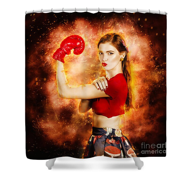 Boxing Shower Curtain featuring the digital art Pin up boxing girl by Jorgo Photography