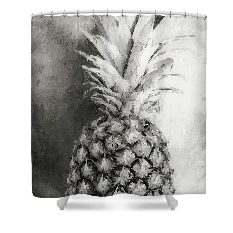 Bold Colors Shower Curtain featuring the photograph Pineapple Black and White by Andrea Anderegg