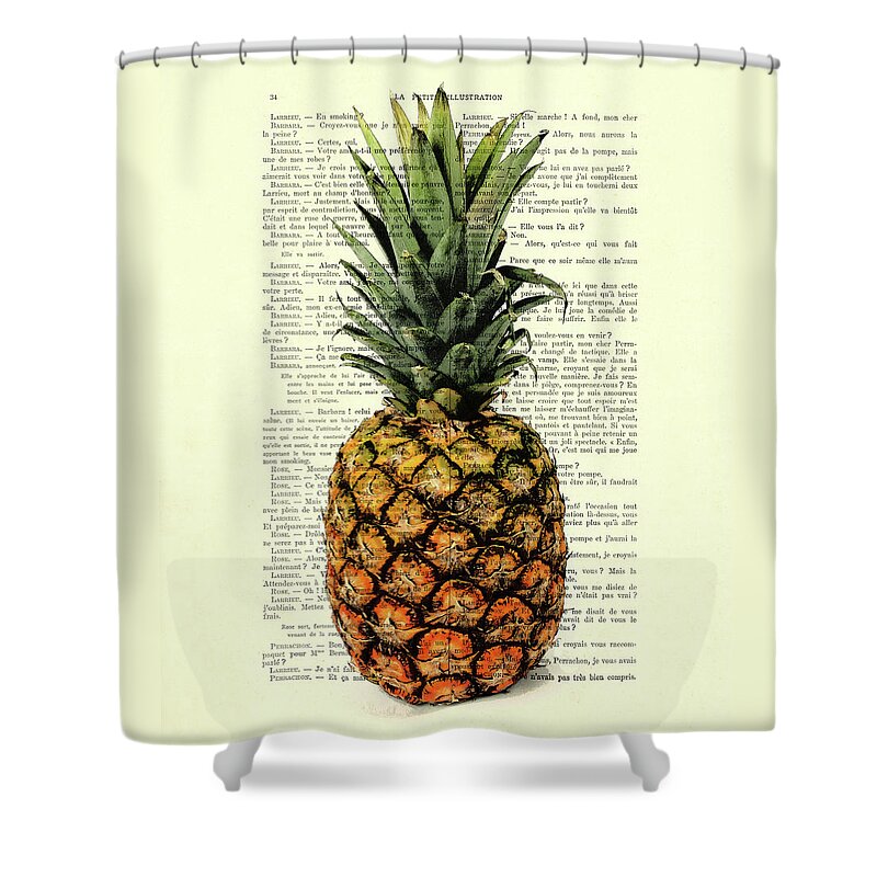 Pineapple Shower Curtain featuring the digital art Pineapple in color illustration by Madame Memento