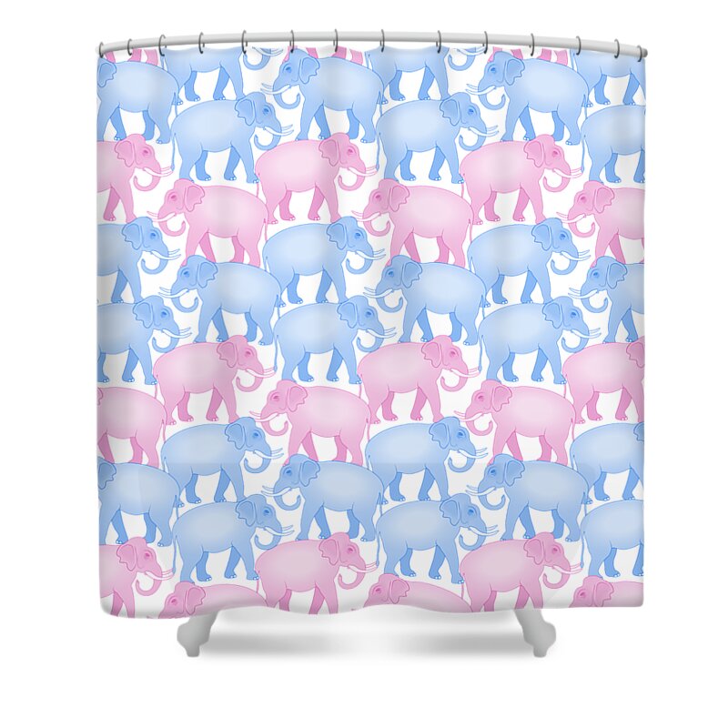 Baby Shower Curtain featuring the digital art Pink and Blue Elephant Pattern by Antique Images 
