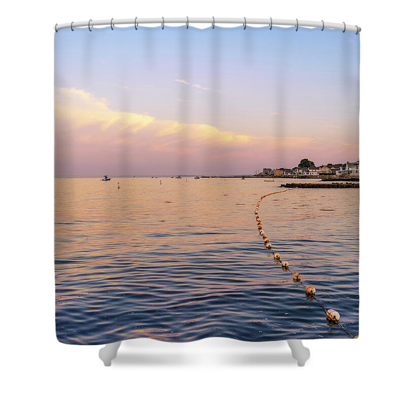 Beach Shower Curtain featuring the photograph Pink and Blue Hour Connecticut by Marianne Campolongo