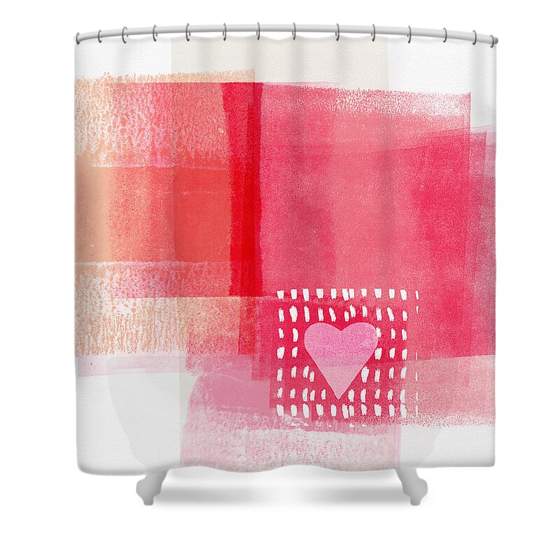 Heart Shower Curtain featuring the mixed media Pink and White Minimal Heart- Art by Linda Woods by Linda Woods