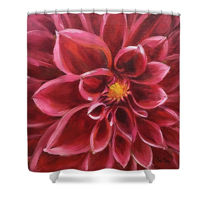 Pink Shower Curtain featuring the painting Pink Dahlia by Pam Talley