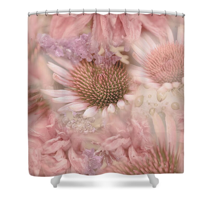 Nature Shower Curtain featuring the painting Pink Floral Montage by Bonnie Bruno