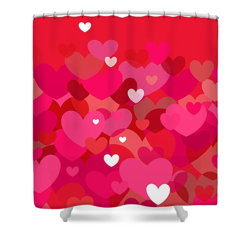 Hot Pink Valentine Hearts Shower Curtain featuring the digital art Hot Pink Valentine Hearts by Val Arie