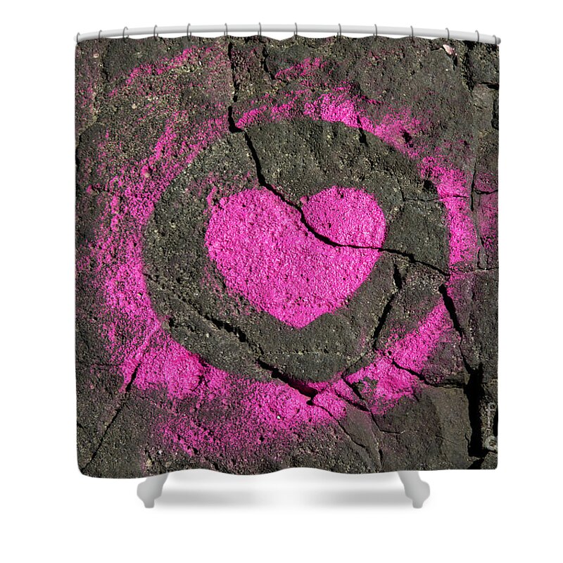 Heart Shower Curtain featuring the photograph Pink Heart Painted on Rock by Andreas Berthold