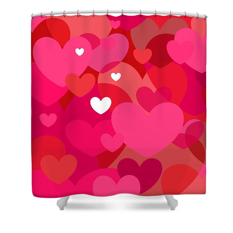 Pink Hearts Shower Curtain featuring the digital art Pink Hearts by Val Arie