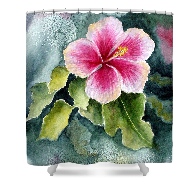 Hibiscus Shower Curtain featuring the painting Pink Hibiscus by Marsha Elliott