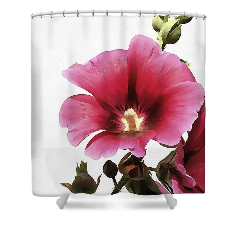 Hollyhock Shower Curtain featuring the painting Pink Hollyhock by Taiche Acrylic Art