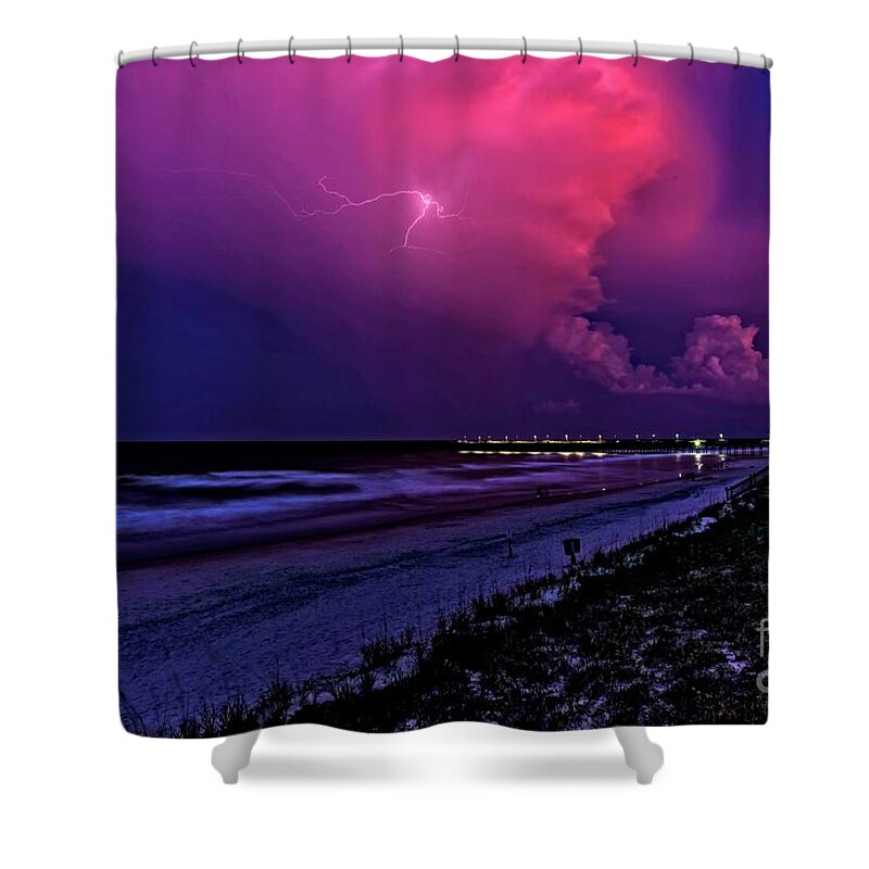 Surf City Shower Curtain featuring the photograph Pink Lightning by DJA Images