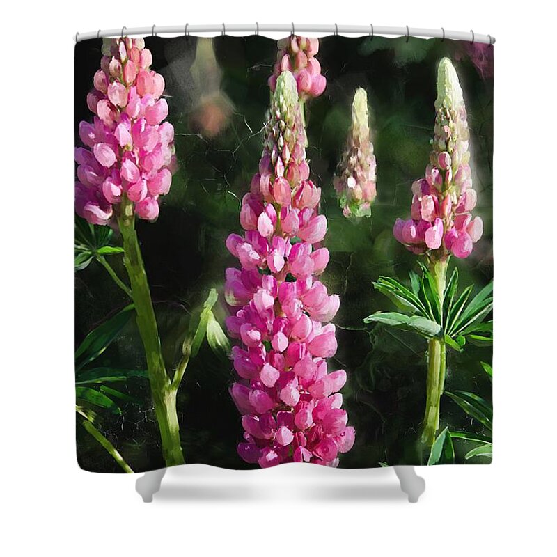 Beautiful Shower Curtain featuring the digital art Pink Lupine Flowers by Debra Baldwin