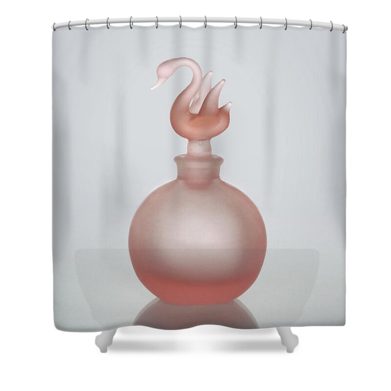 Bird Shower Curtain featuring the photograph Pink Perfume Bottle Vertical by David and Carol Kelly