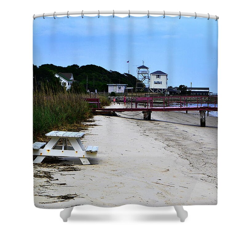 Pink Pier Shower Curtain featuring the photograph Pink Pier Southport, North Carolina by Amy Lucid