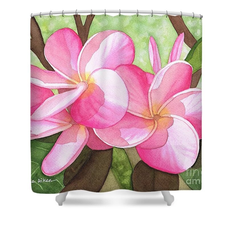 Hao Aiken Shower Curtain featuring the painting Pink Plumerias I - Watercolor by Hao Aiken