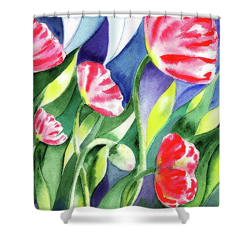 Poppy Shower Curtain featuring the painting Pink Poppies Batik Style by Irina Sztukowski