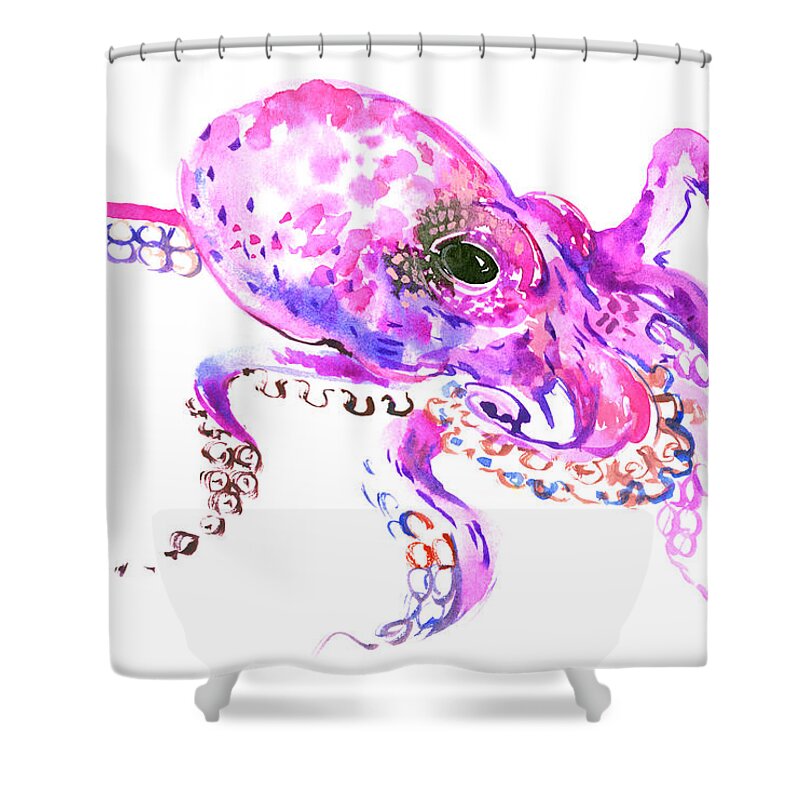 Octopus Shower Curtain featuring the painting Pink Purple Octopus by Suren Nersisyan