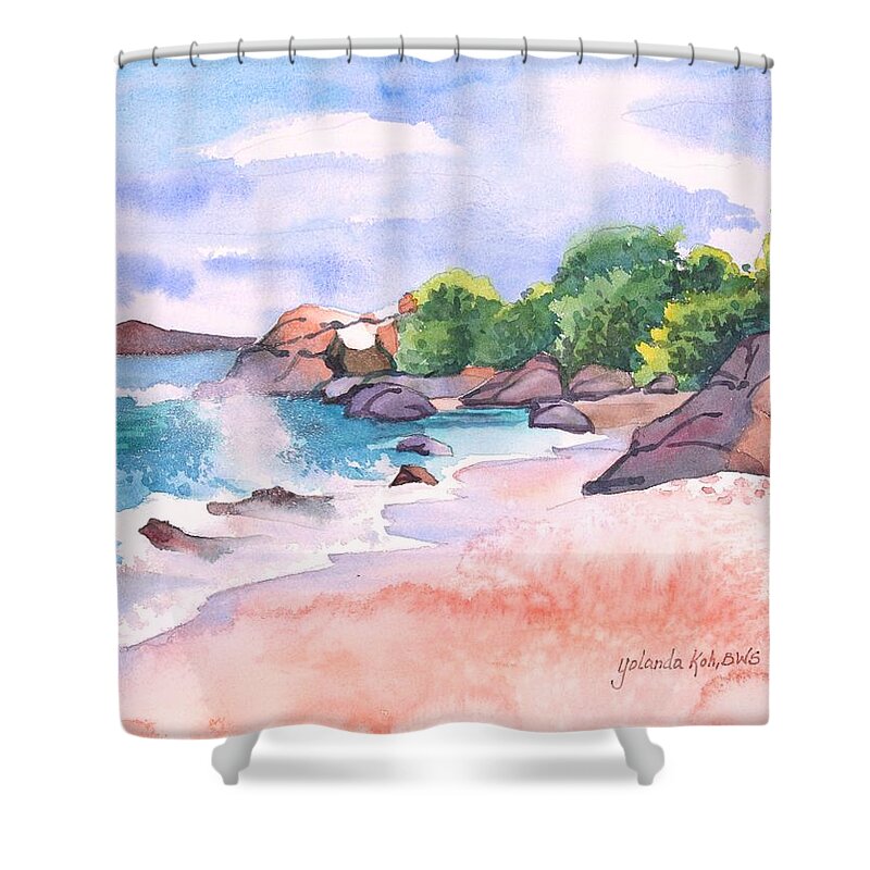 Bermuda Shower Curtain featuring the painting Pink Sands by Yolanda Koh