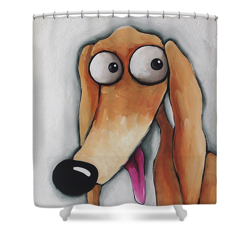 Whimsical Shower Curtain featuring the painting Pink tongue by Lucia Stewart