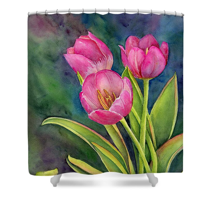 Pink Shower Curtain featuring the painting Pink Tulip Twist by Amy Kirkpatrick