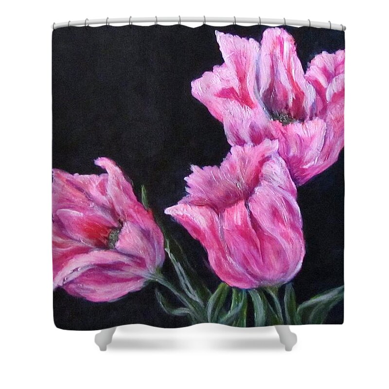 Flowers Shower Curtain featuring the painting Pink Tulips by Barbara O'Toole