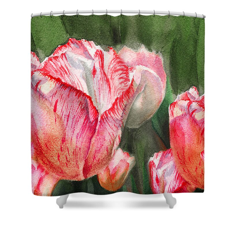 Tulip Shower Curtain featuring the painting Pink Tulips by Irina Sztukowski by Irina Sztukowski
