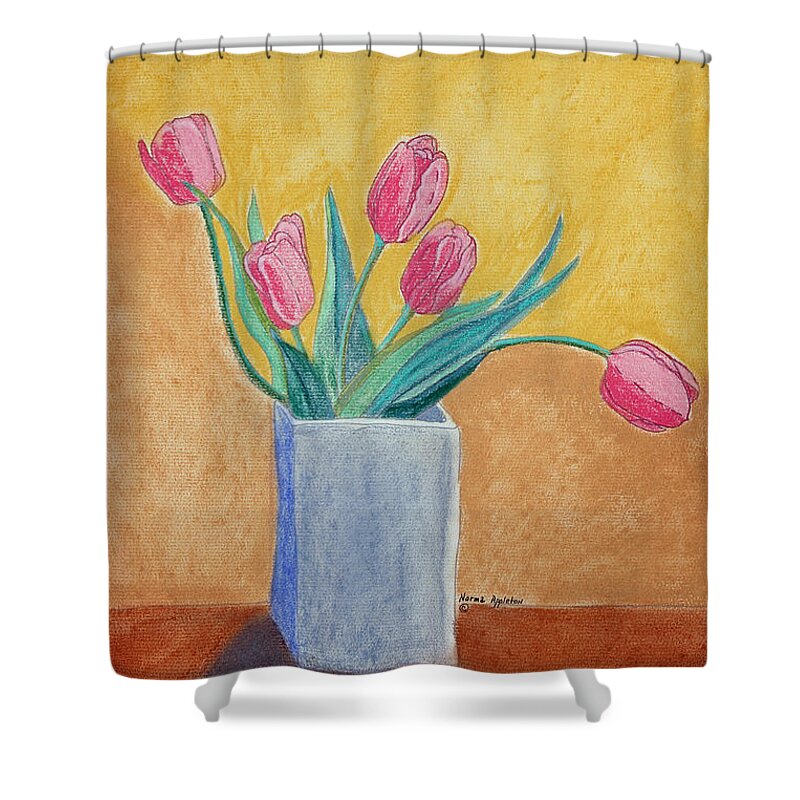 Tulip Shower Curtain featuring the painting Pink Tulips by Norma Appleton
