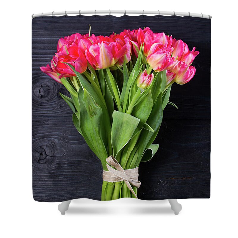 Tulip Shower Curtain featuring the photograph Pink Tulips Portrait by Anastasy Yarmolovich
