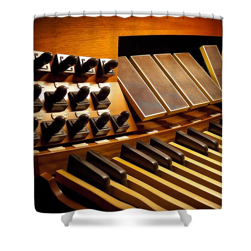 Pipe Organ Shower Curtain featuring the photograph Pipe organ pedals by Jenny Setchell