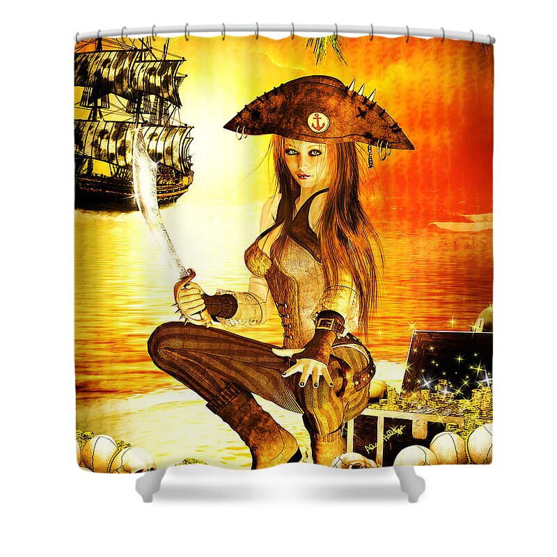 Pirate Shower Curtain featuring the mixed media Pirate Booty by Alicia Hollinger