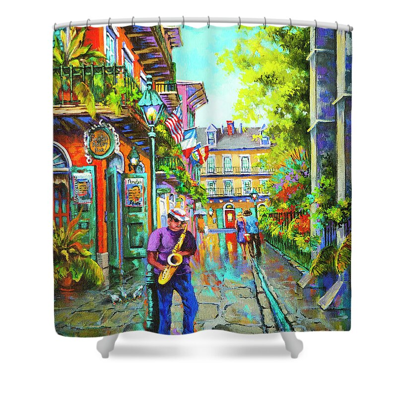 New Orleans Art Shower Curtain featuring the painting Pirate Sax by Dianne Parks