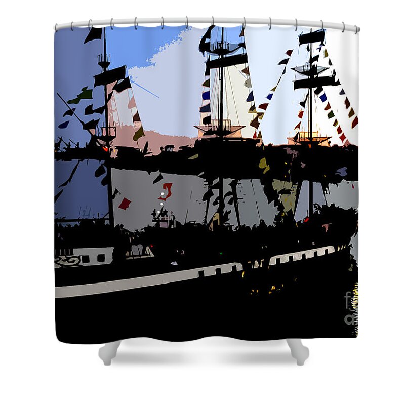 Pirate Shower Curtain featuring the painting Pirate ship by David Lee Thompson