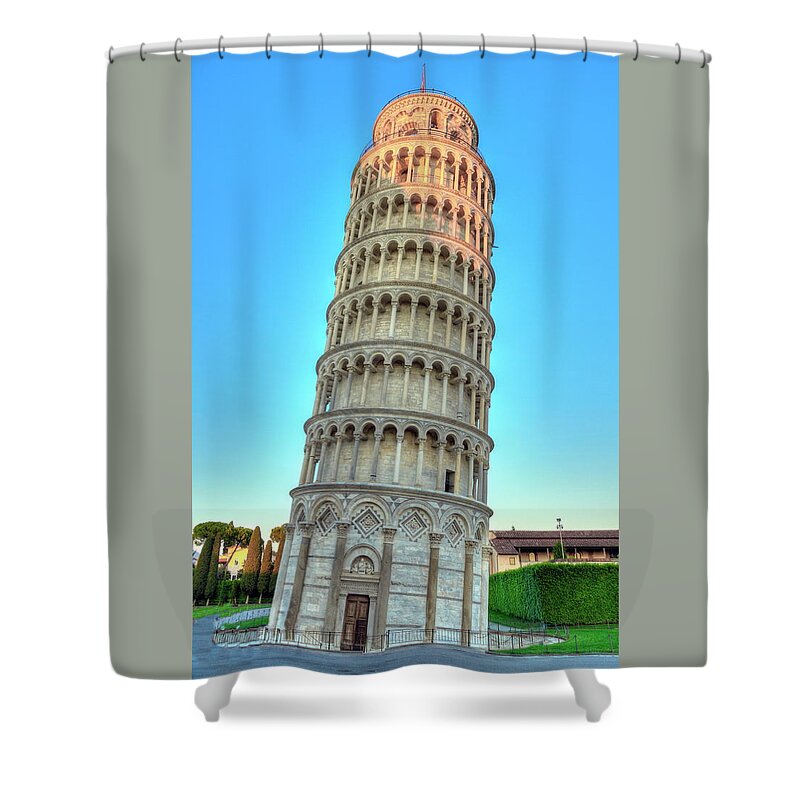 Pisa Shower Curtain featuring the photograph Pisa tower at Piazza del Duomo o dei Miracoli or Cathedral Square of Miracles, Italy, hdr by Elenarts - Elena Duvernay photo