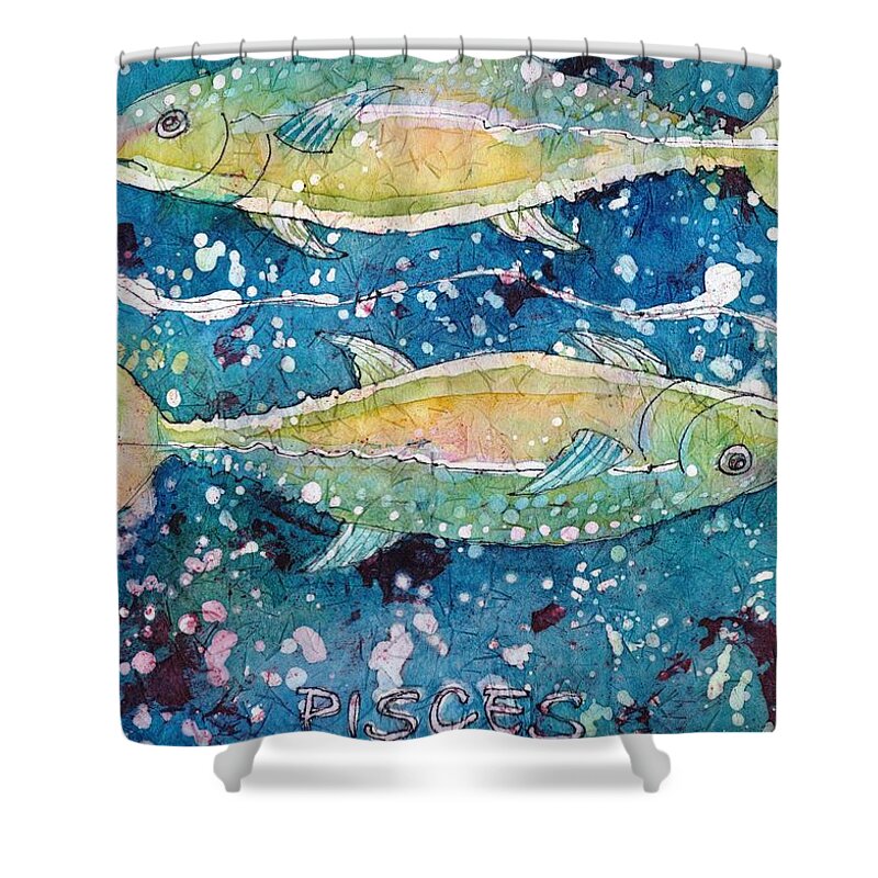 Zodiac Shower Curtain featuring the painting Pisces by Ruth Kamenev