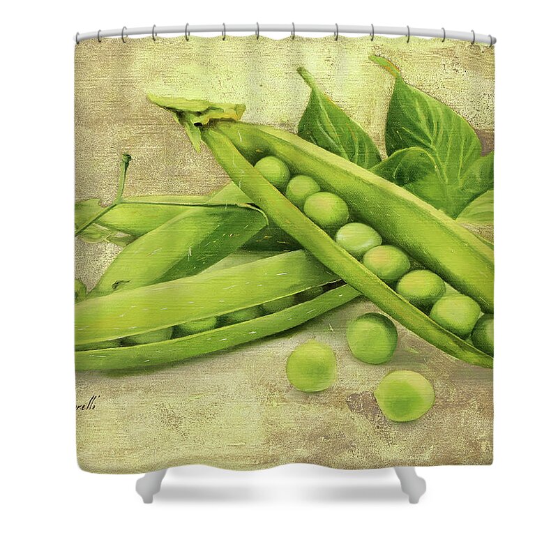 Pea Shower Curtain featuring the painting Piselli by Guido Borelli