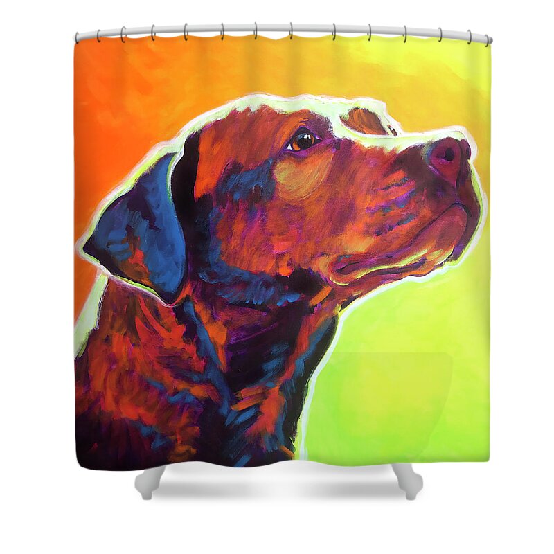 Pet Shower Curtain featuring the painting Pit Bull - Fuji by Dawg Painter
