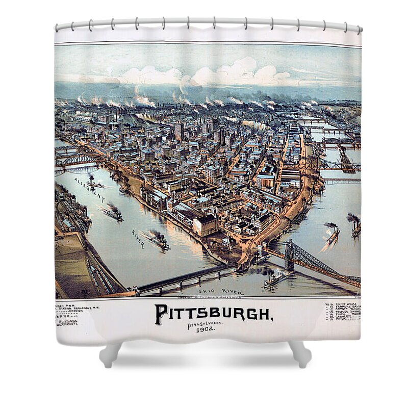 Pittsburgh Shower Curtain featuring the drawing Pittsburgh Pennsylvania 1902 by Vintage Treasure