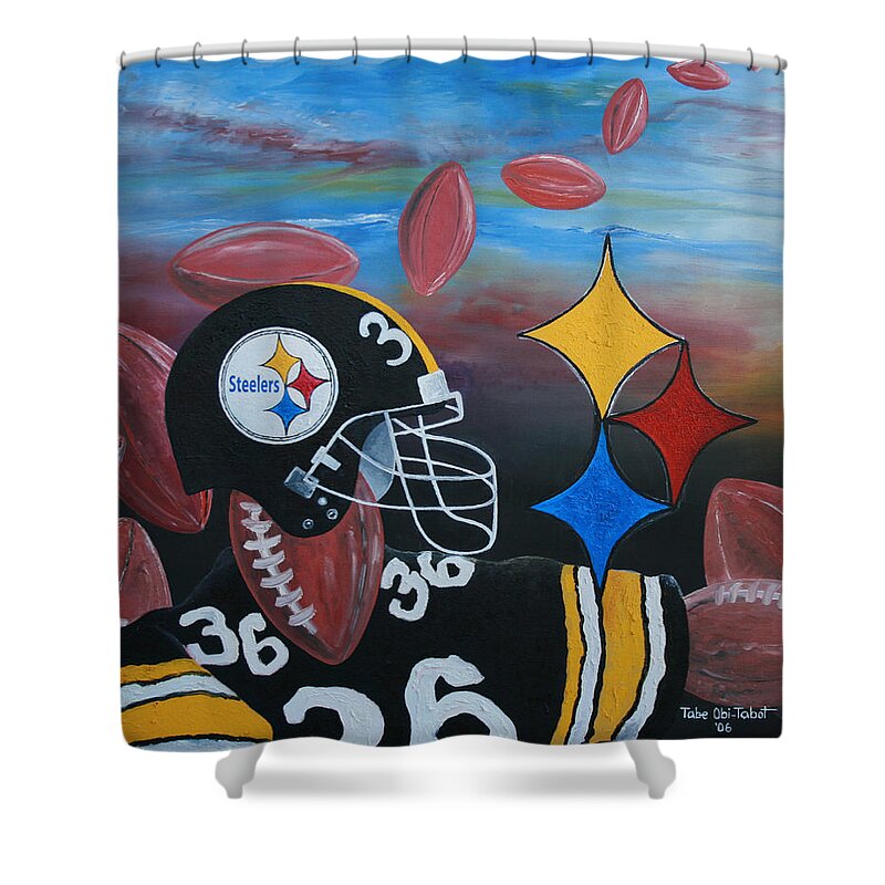Pittsteelers Shower Curtain featuring the painting PittSteelers by Obi-Tabot Tabe