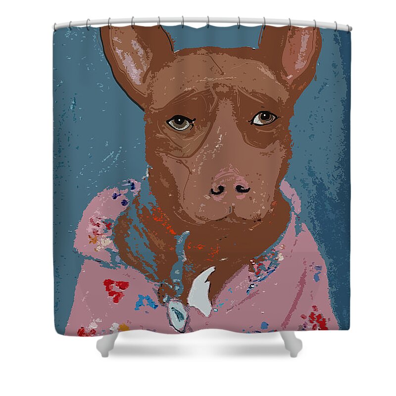 Pitt Bull Shower Curtain featuring the digital art Pitty in Pajamas by Ania M Milo