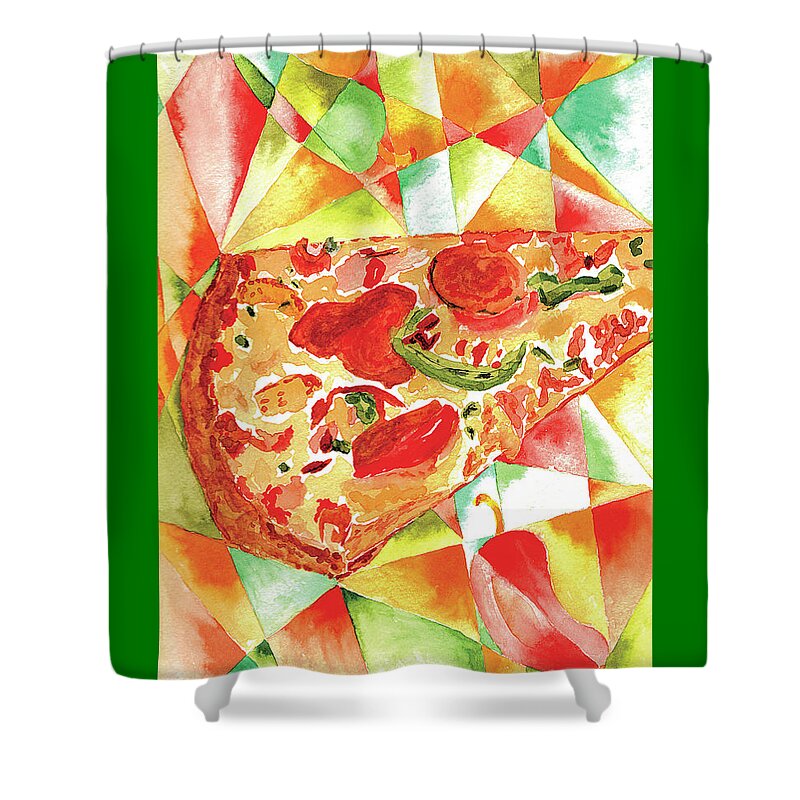 Watercolor Shower Curtain featuring the painting Pizza Pizza by Paula Ayers